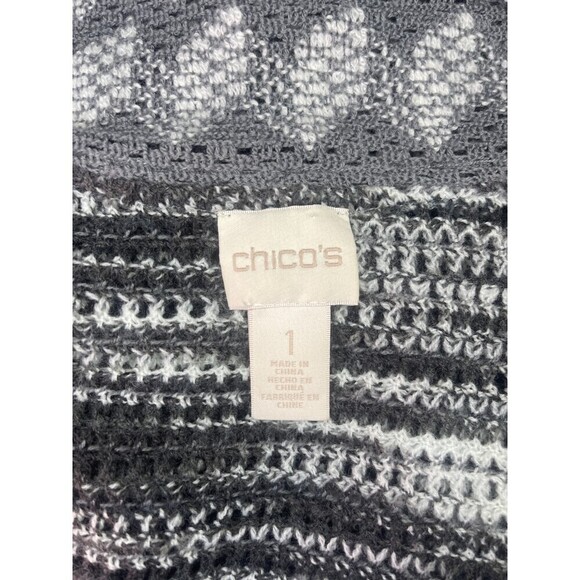 Chico's Wool Blend Gray /Black Heavy Knit Open front Cardigan SZ: 1 US SZ: M/8 - Picture 3 of 3